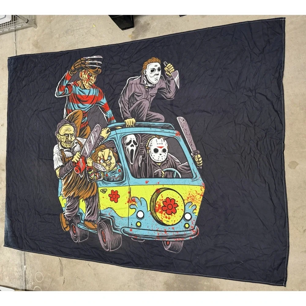 Horror character themed mystery machine tapestry wall decor 76x59